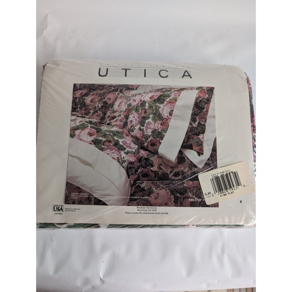 Vintage Utica Floral Field Of Roses No Iron Percale King Flat Sheet New NIP